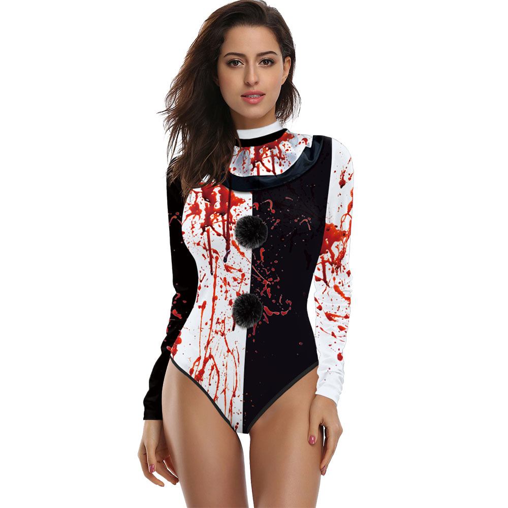 Womens Clown Bloody Terrifier Costume Swimsuit for Carnival Party